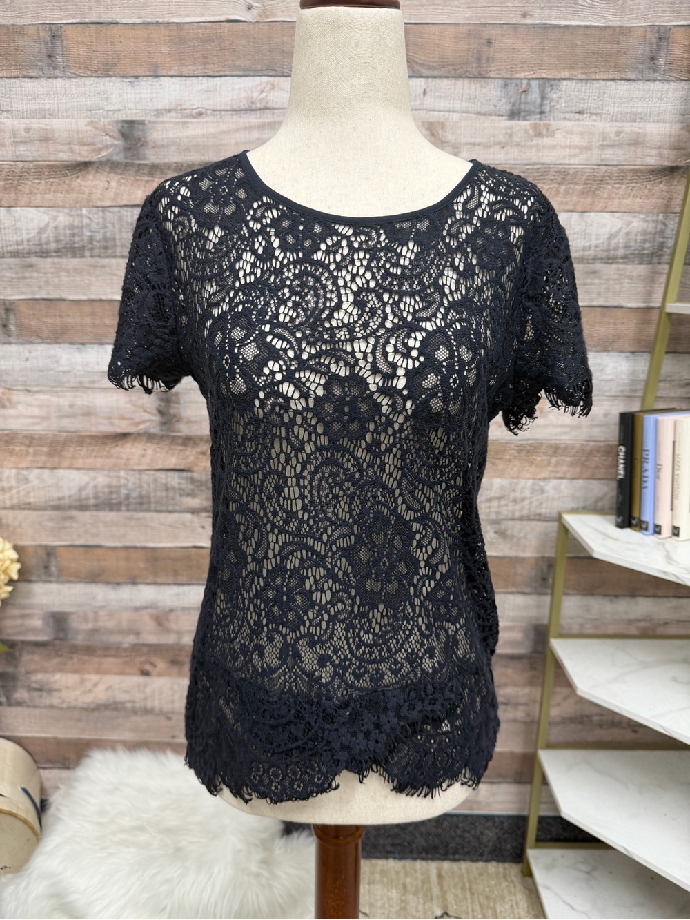 New York & Co. black lace short sleeve top